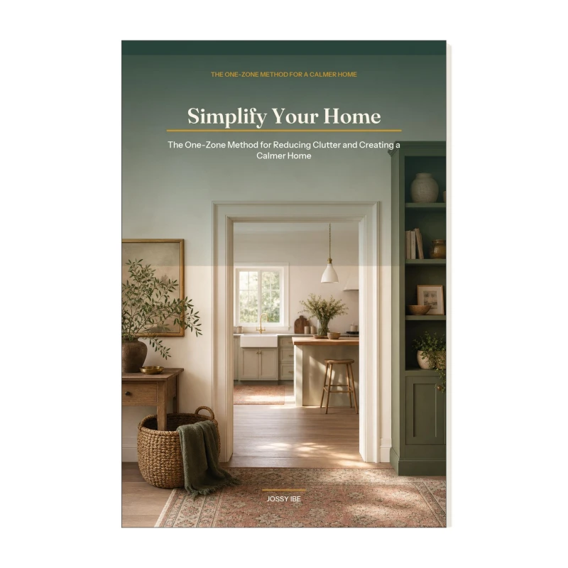 Simplify Your Home: A Room-by-Room Declutter Guide standing book mockup on white background