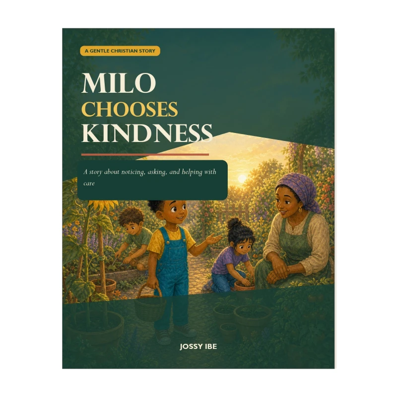 Milo Chooses Kindness standing book mockup on white background