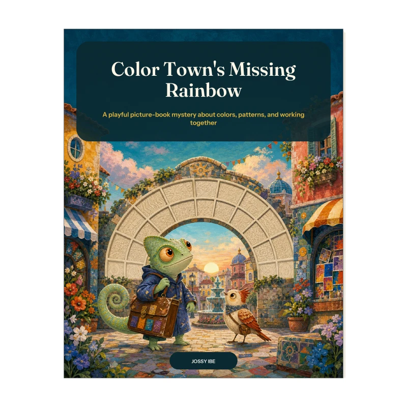 Color Town's Missing Rainbow standing book mockup on white background