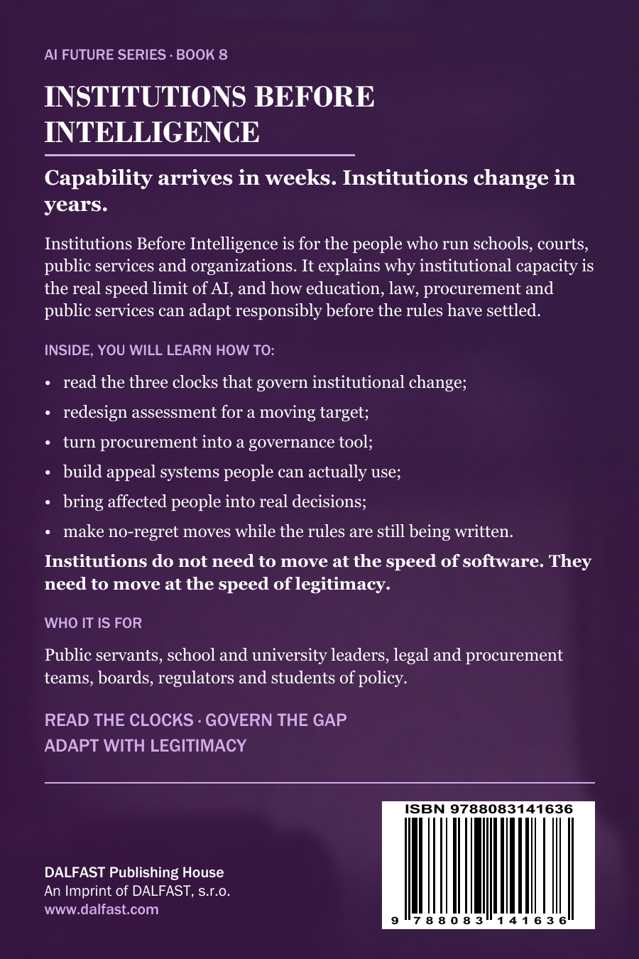 Institutions Before Intelligence — Main Book Edition back cover