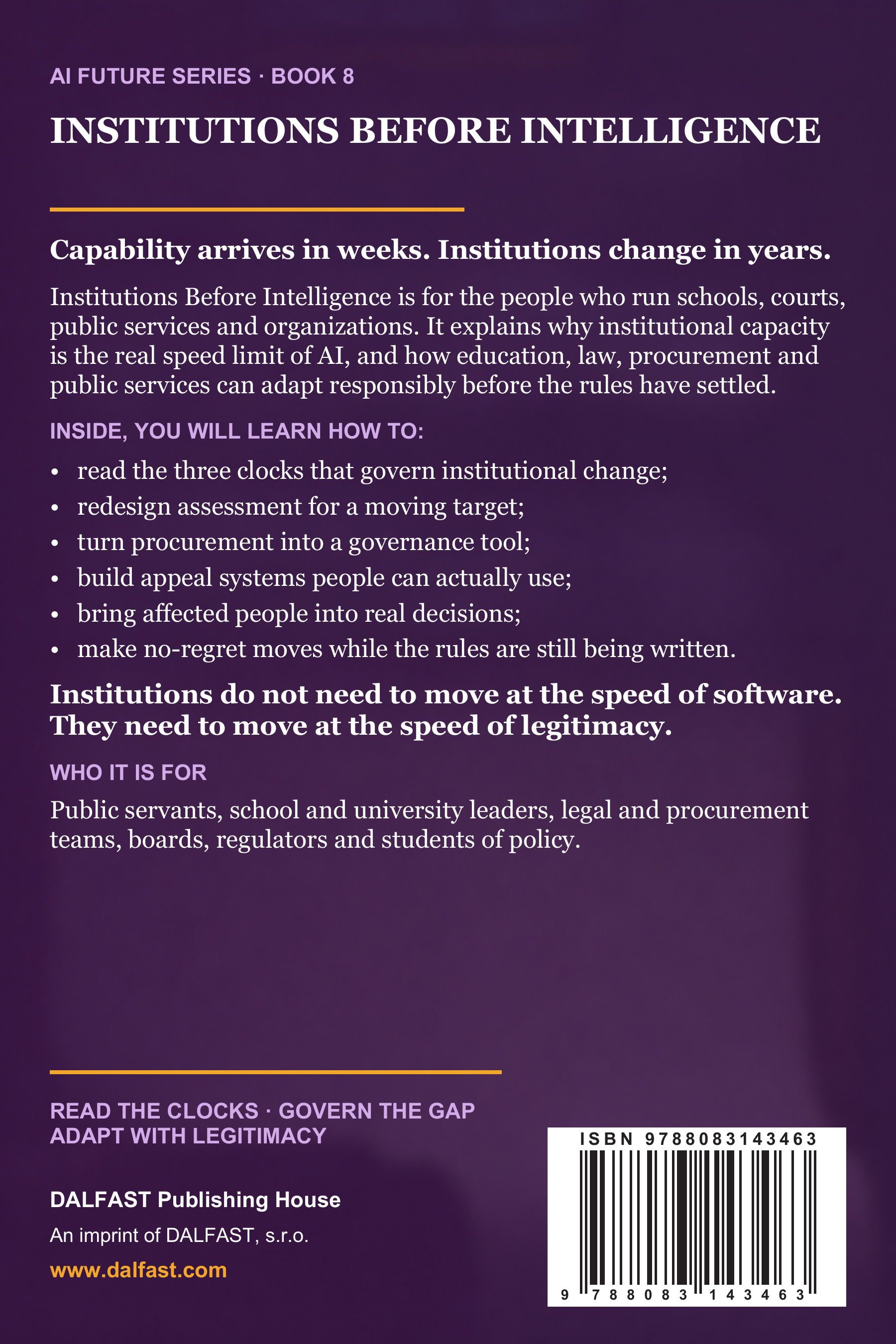 AI Future Series · Book 8 — Institutions Before Intelligence back cover